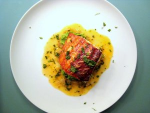 bright, crispy, buttery salmon